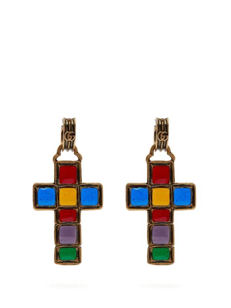 gucci cross earring|Gucci colourful earrings.